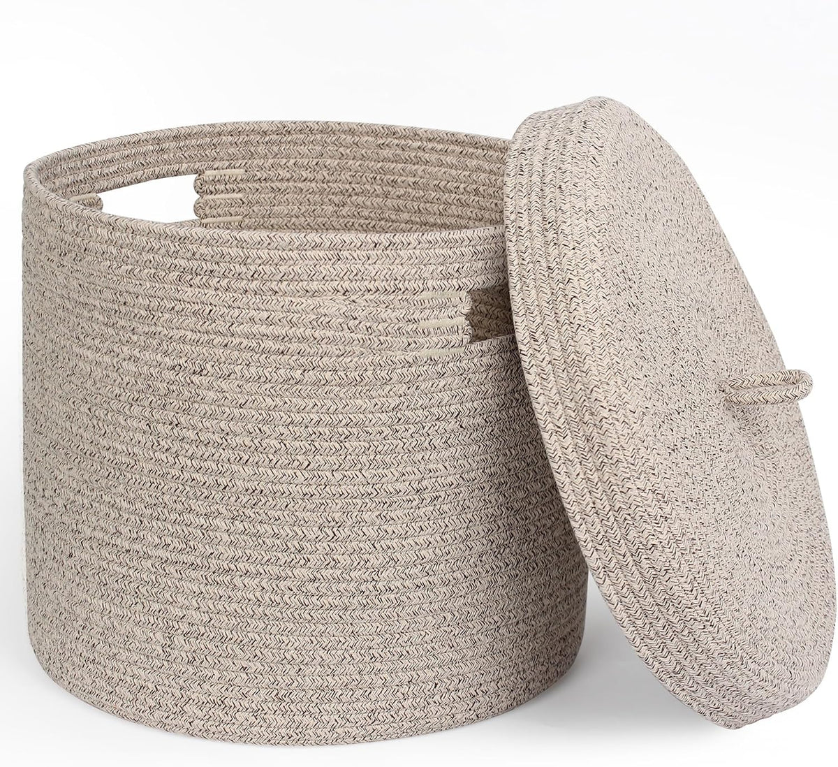 Round Lidded Cotton Rope Basket