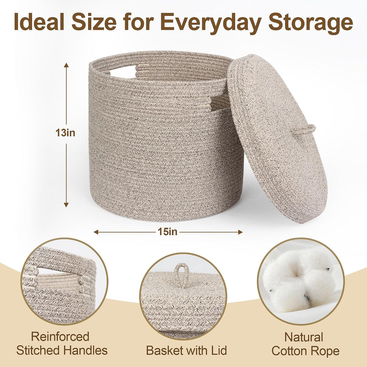Round Lidded Cotton Rope Basket