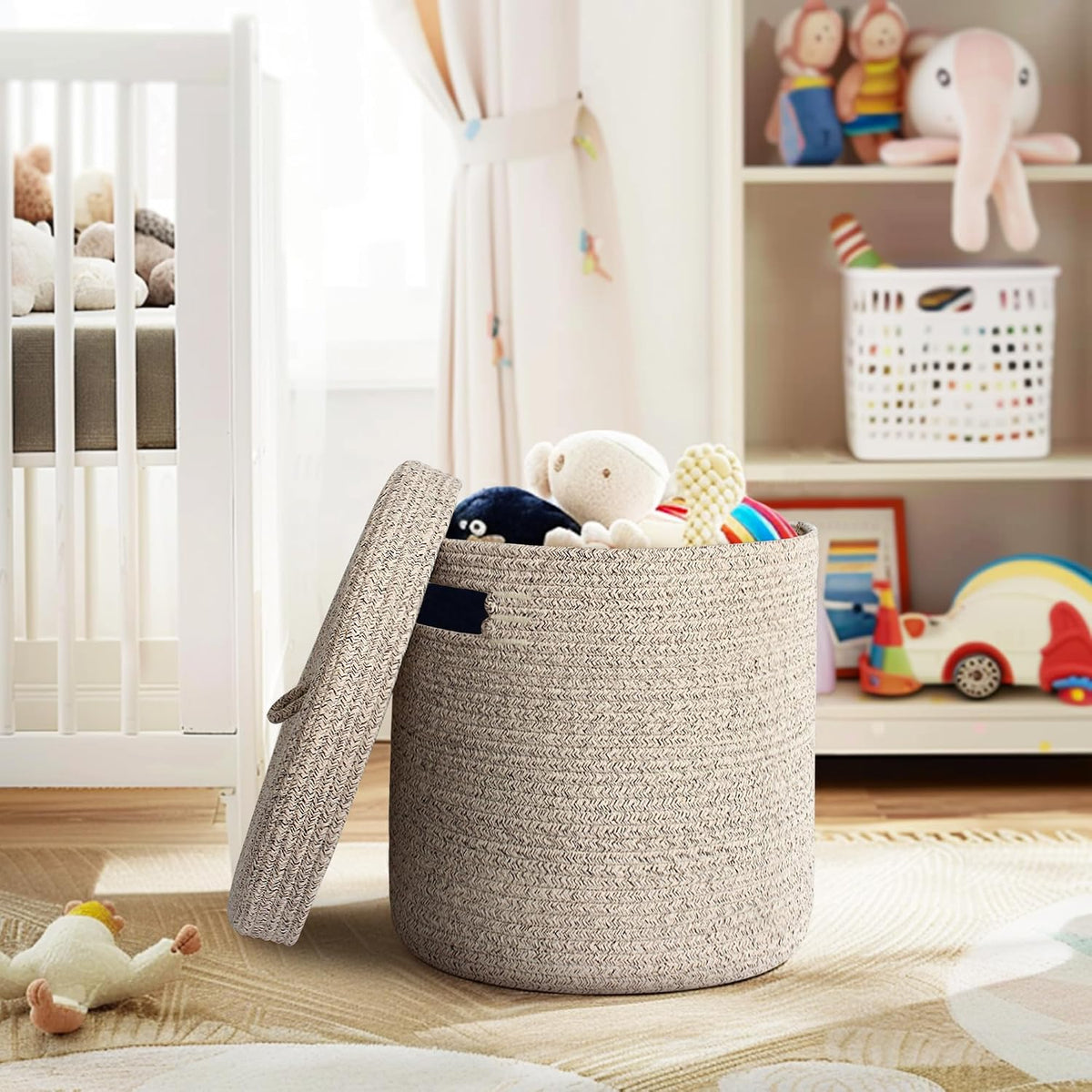 Round Lidded Cotton Rope Basket